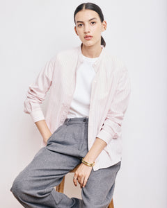 Chemise Femme en Popeline de Coton à Rayures Rose Cristal