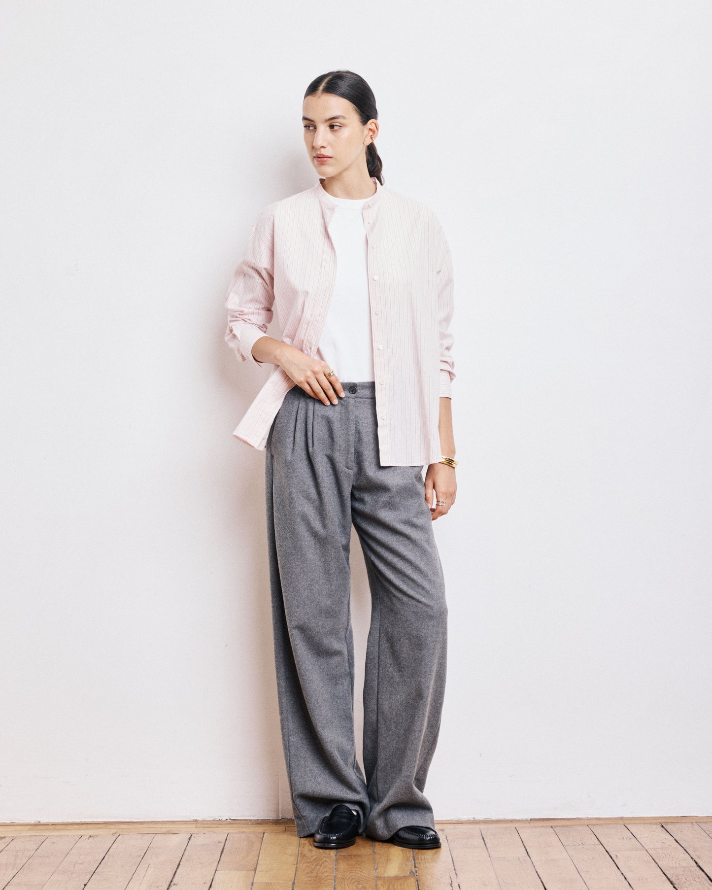 Chemise Femme en Popeline de Coton à Rayures Rose Cristal