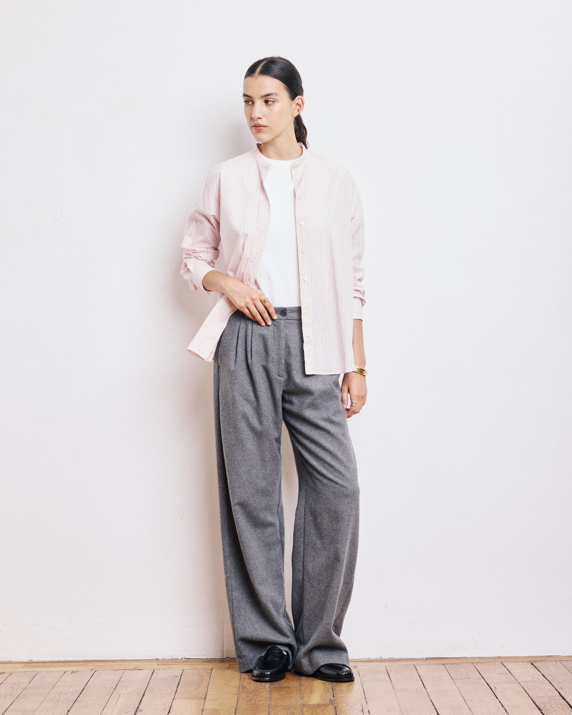 Chemise Femme en Popeline de Coton à Rayures Rose Cristal