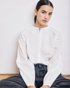 Blouse Femme en Voile de Coton Ecru Celeste