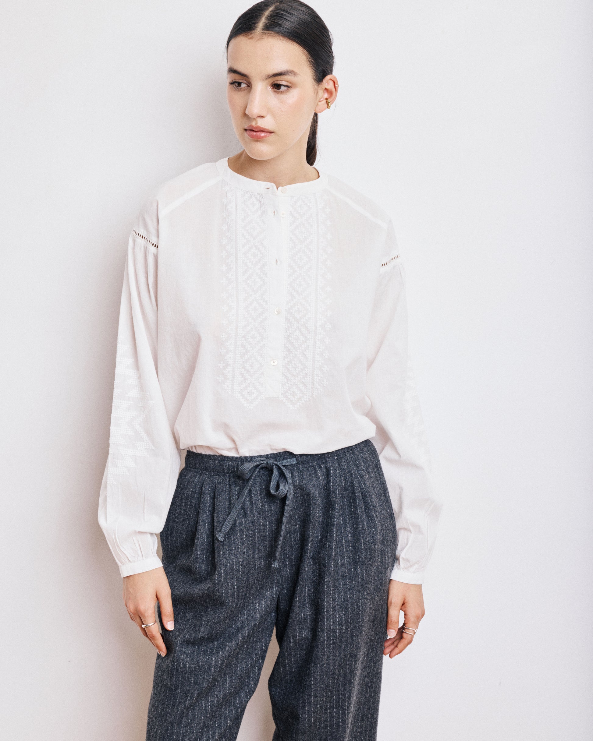 Blouse Femme en Voile de Coton Ecru Celeste