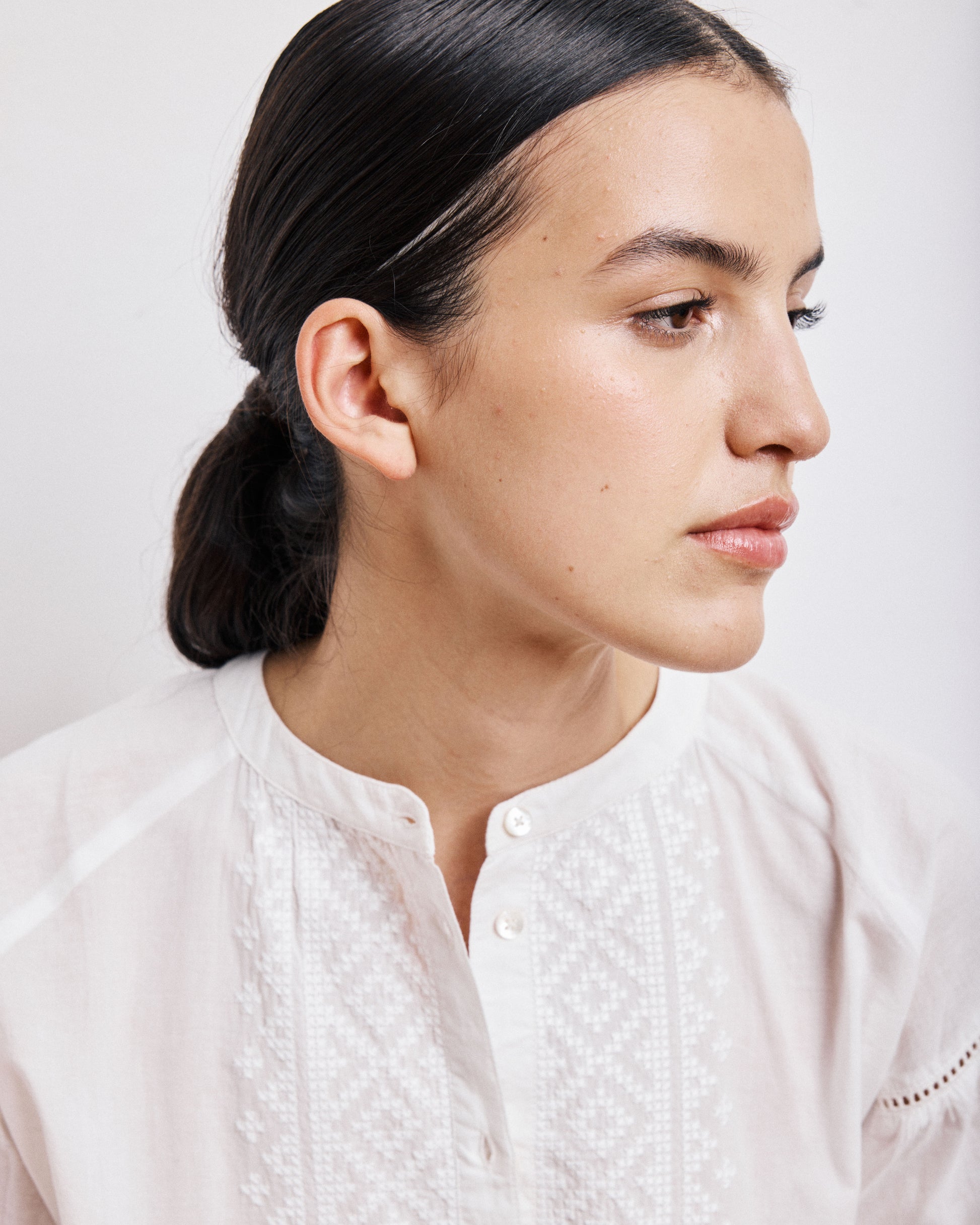 Blouse Femme en Voile de Coton Ecru Celeste