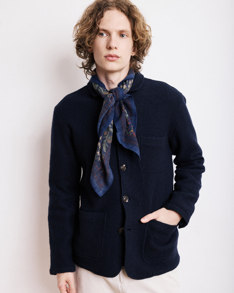 Men's Indigo Blue Herringbone Wool Scarf - Image principale