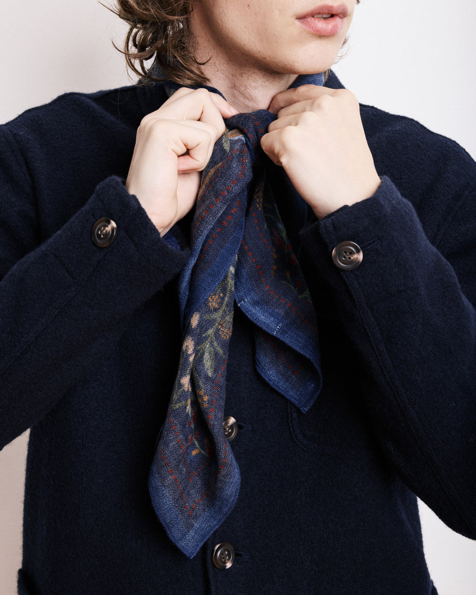 Men's Indigo Blue Herringbone Wool Scarf - Image alternative