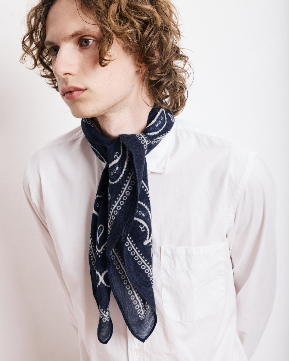 Echarpe Homme en Laine Imprimée Bleu Marine Bandana - Image alternative