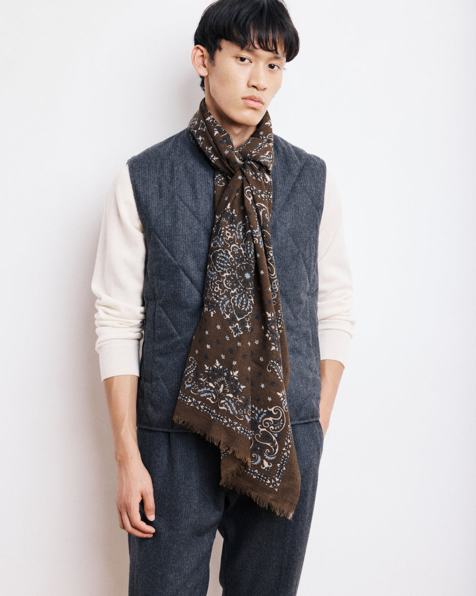 Echarpe Homme en Laine Imprimée Vert Militaire Bandana - Image principale