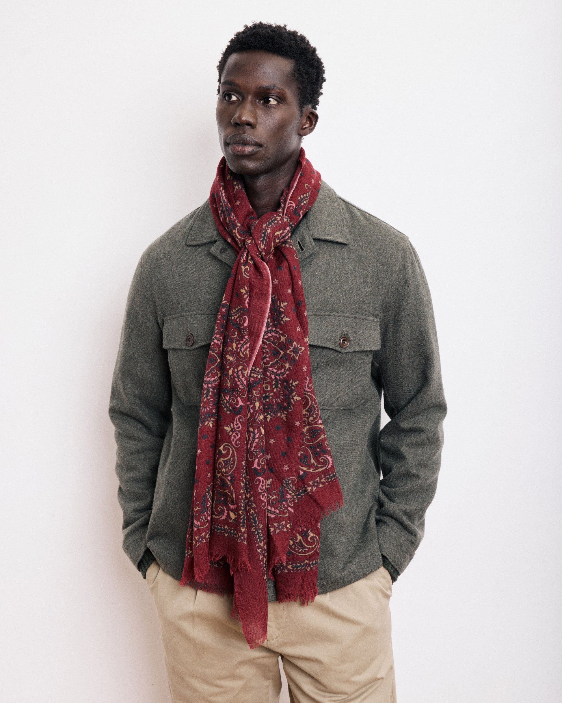 Echarpe Homme en Laine Imprimée Rouge Bandana