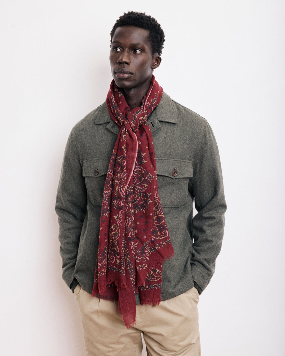 Echarpe Homme en Laine Imprimée Rouge Bandana - Image principale