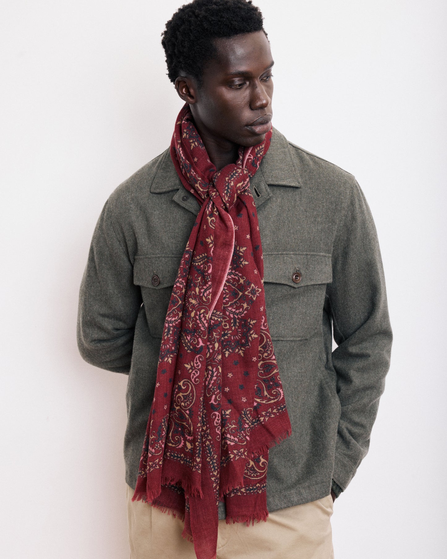 Echarpe Homme en Laine Imprimée Rouge Bandana