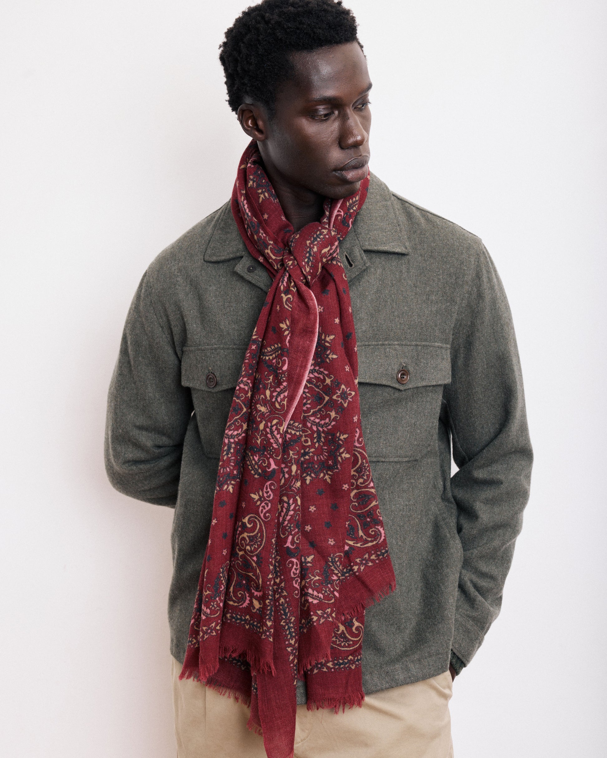 Echarpe Homme en Laine Imprimée Rouge Bandana