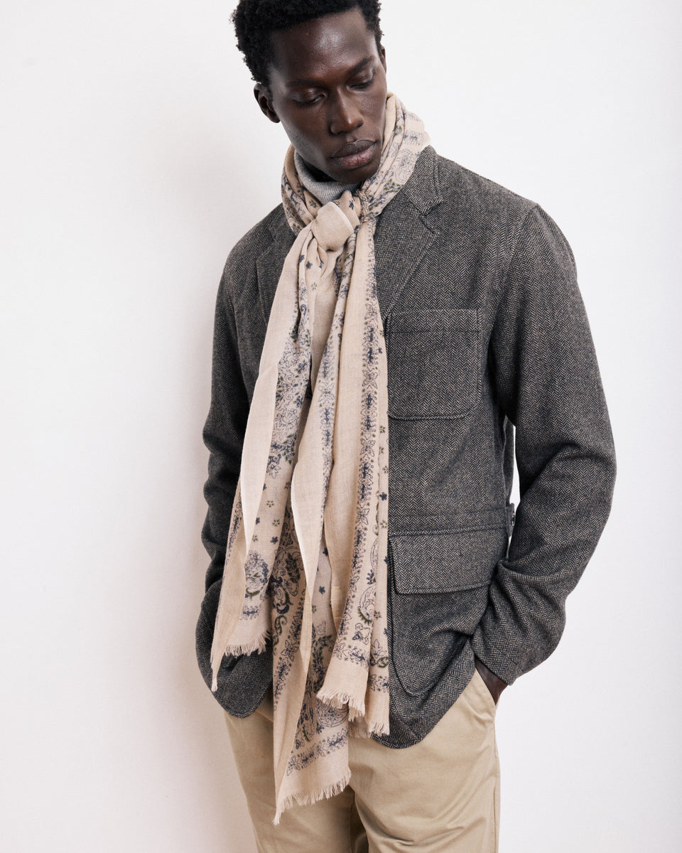 Bandana Men's Beige Printed Wool Scarf - Image principale
