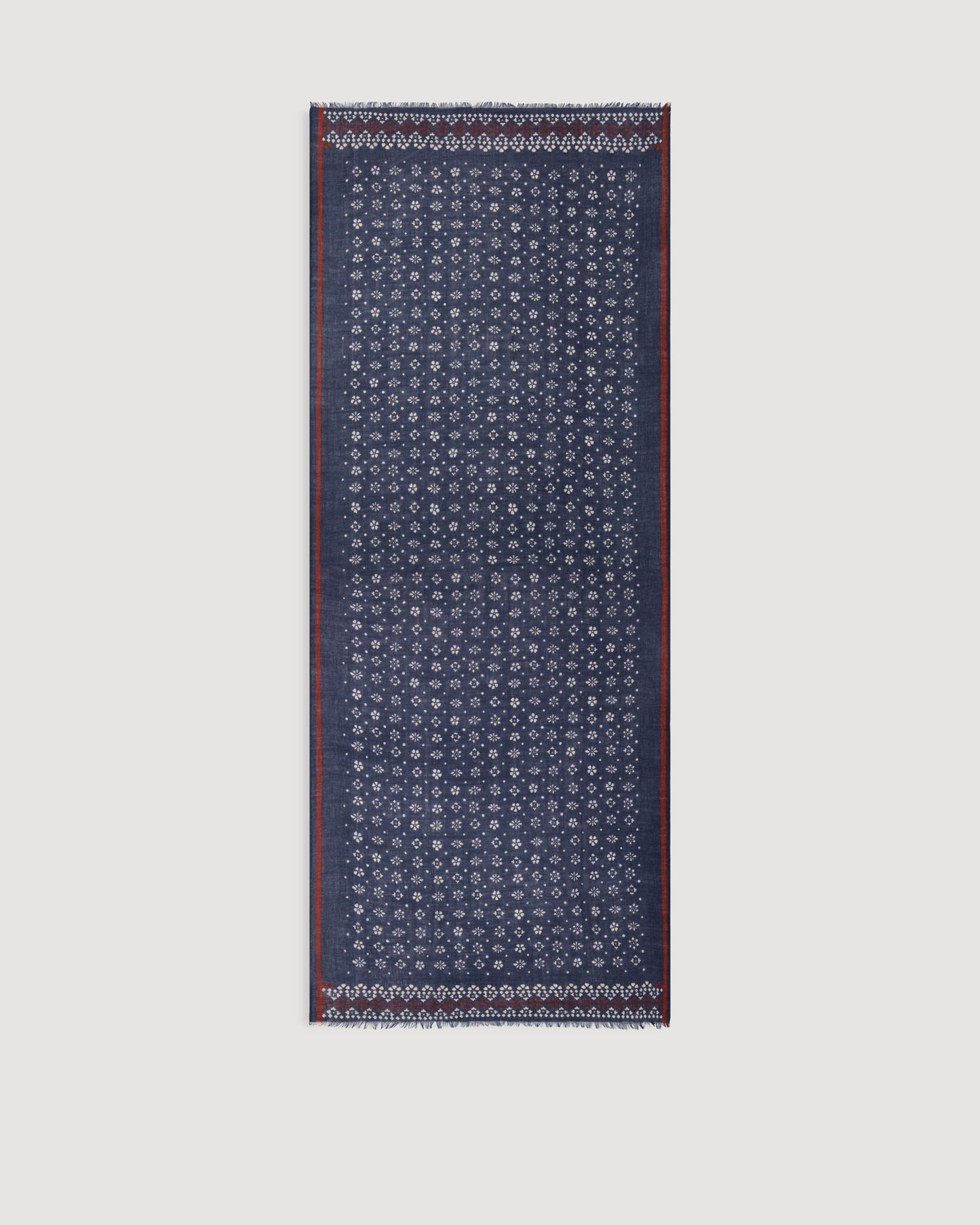Echarpe Homme en Laine Imprimée Fleurs Indigo