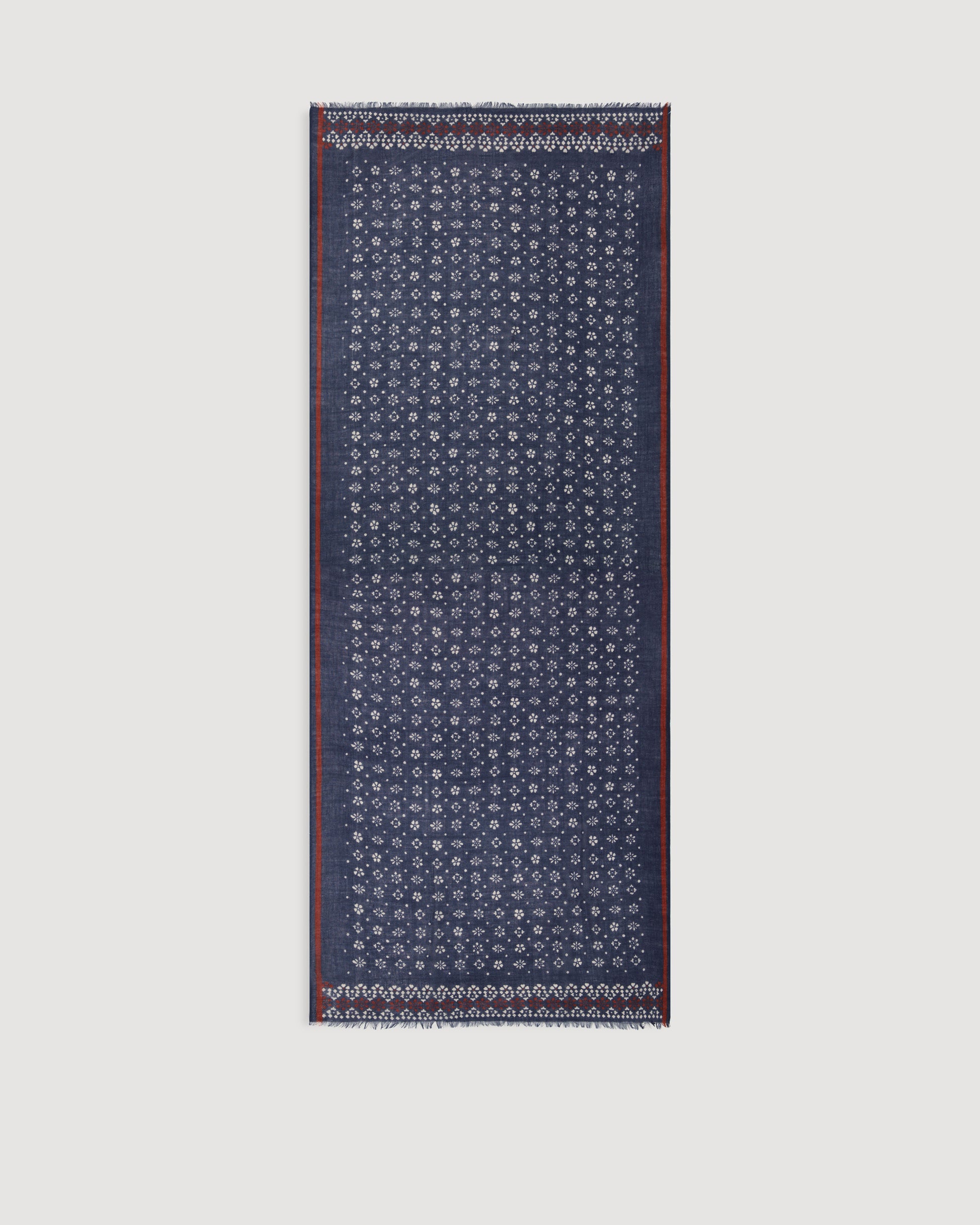 Echarpe Homme en Laine Imprimée Fleurs Indigo