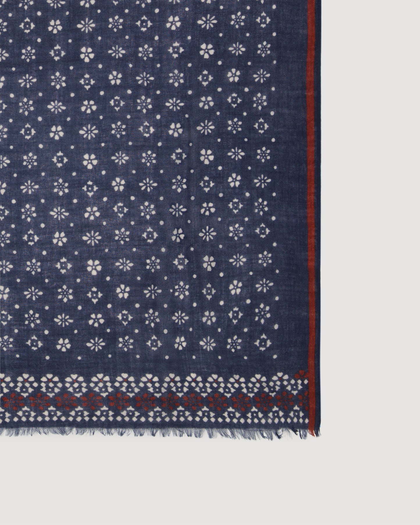 Echarpe Homme en Laine Imprimée Fleurs Indigo