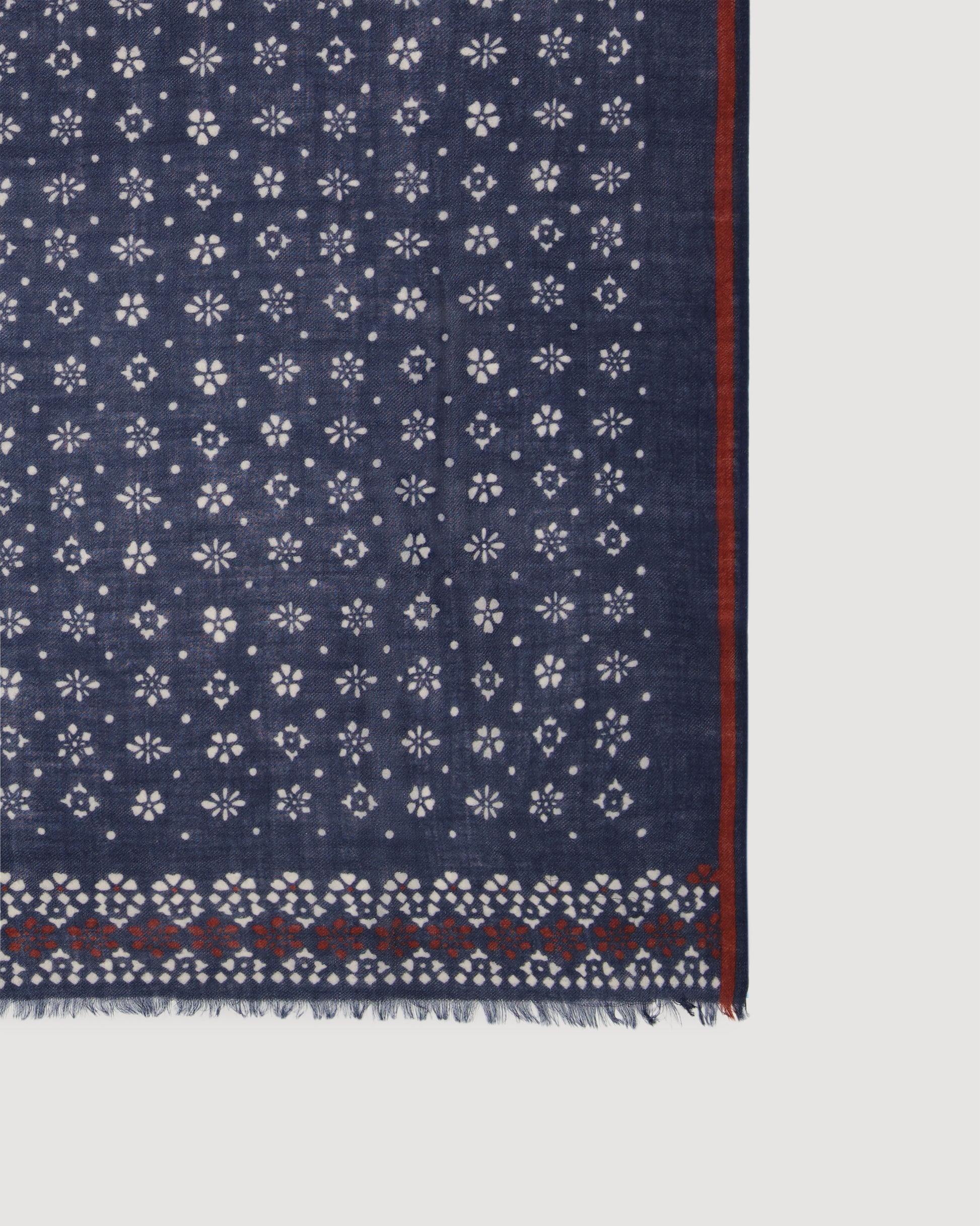 Echarpe Homme en Laine Imprimée Fleurs Indigo