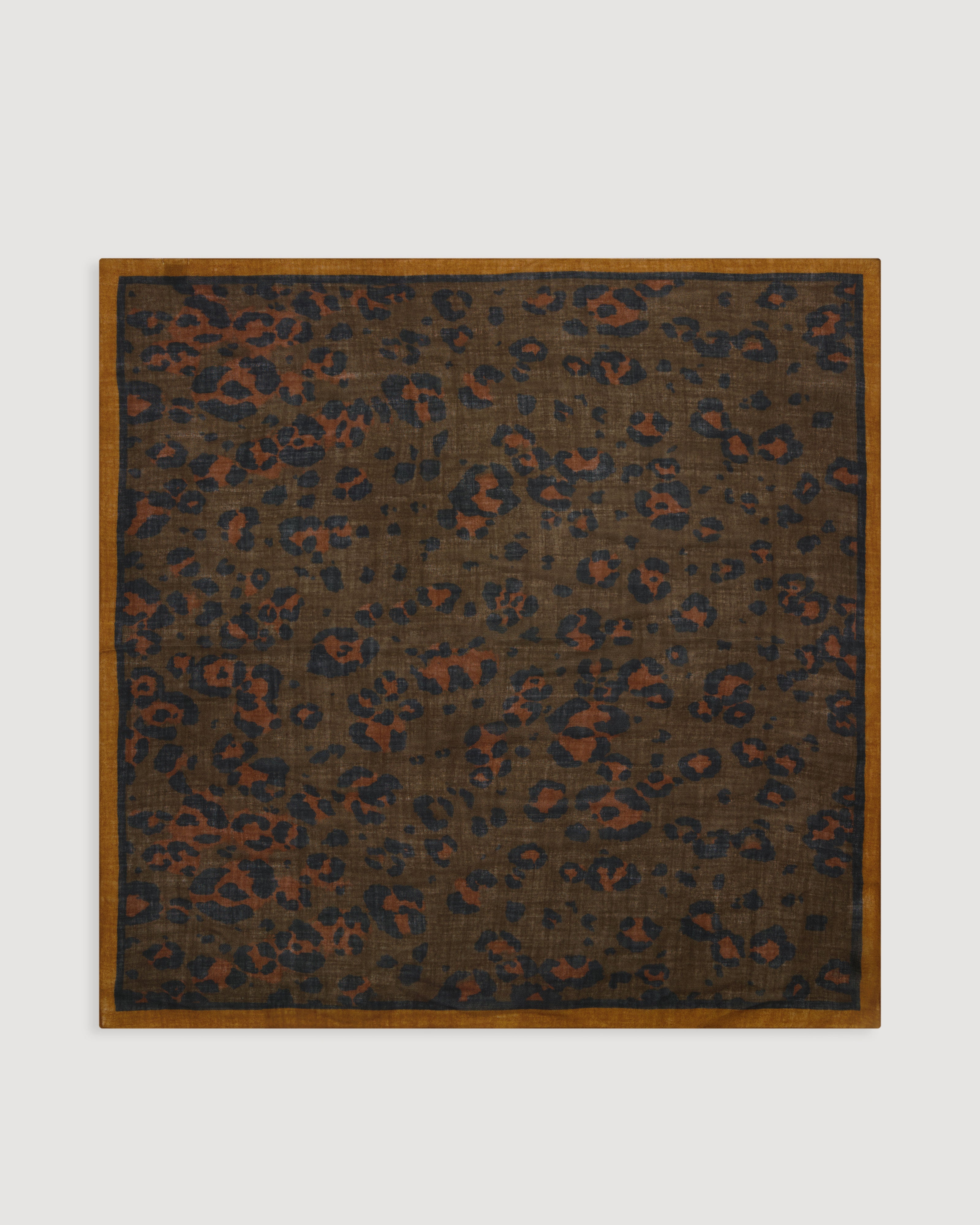 Echarpe Homme en Laine Imprimée Léopard Marron