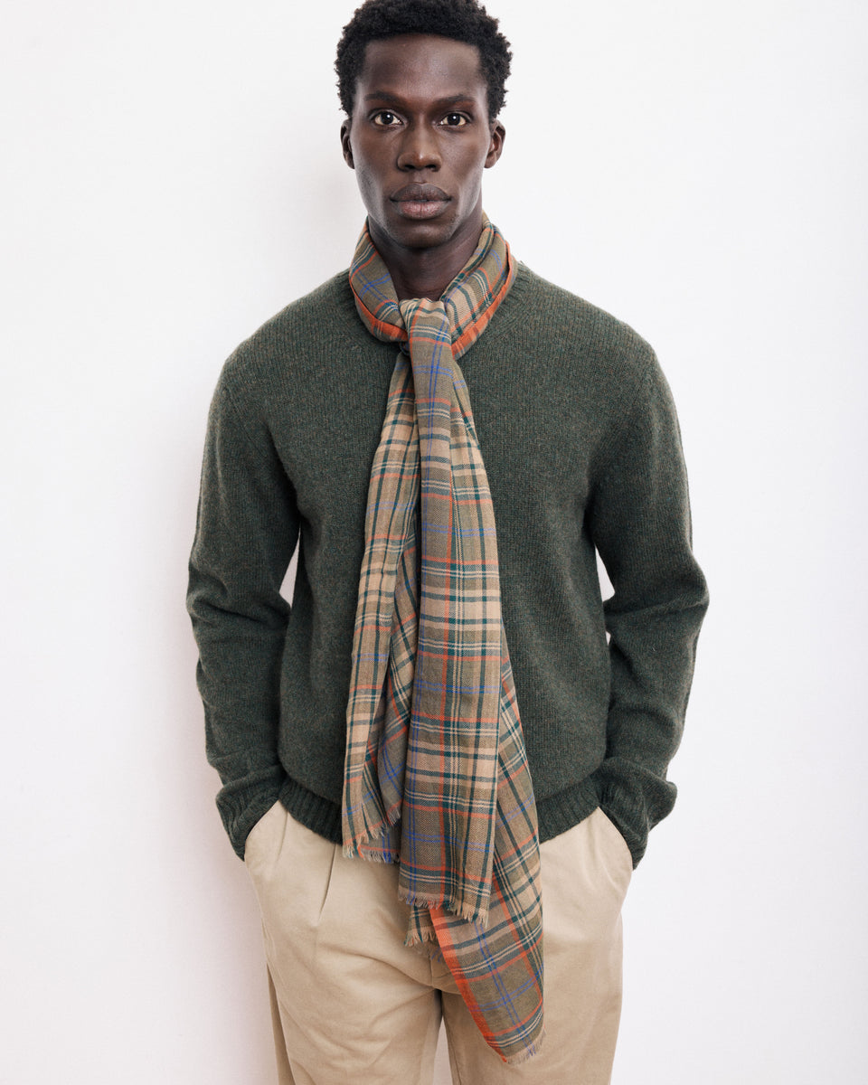 Tartan Men's Green & Red Checked Wool Scarf - Image principale