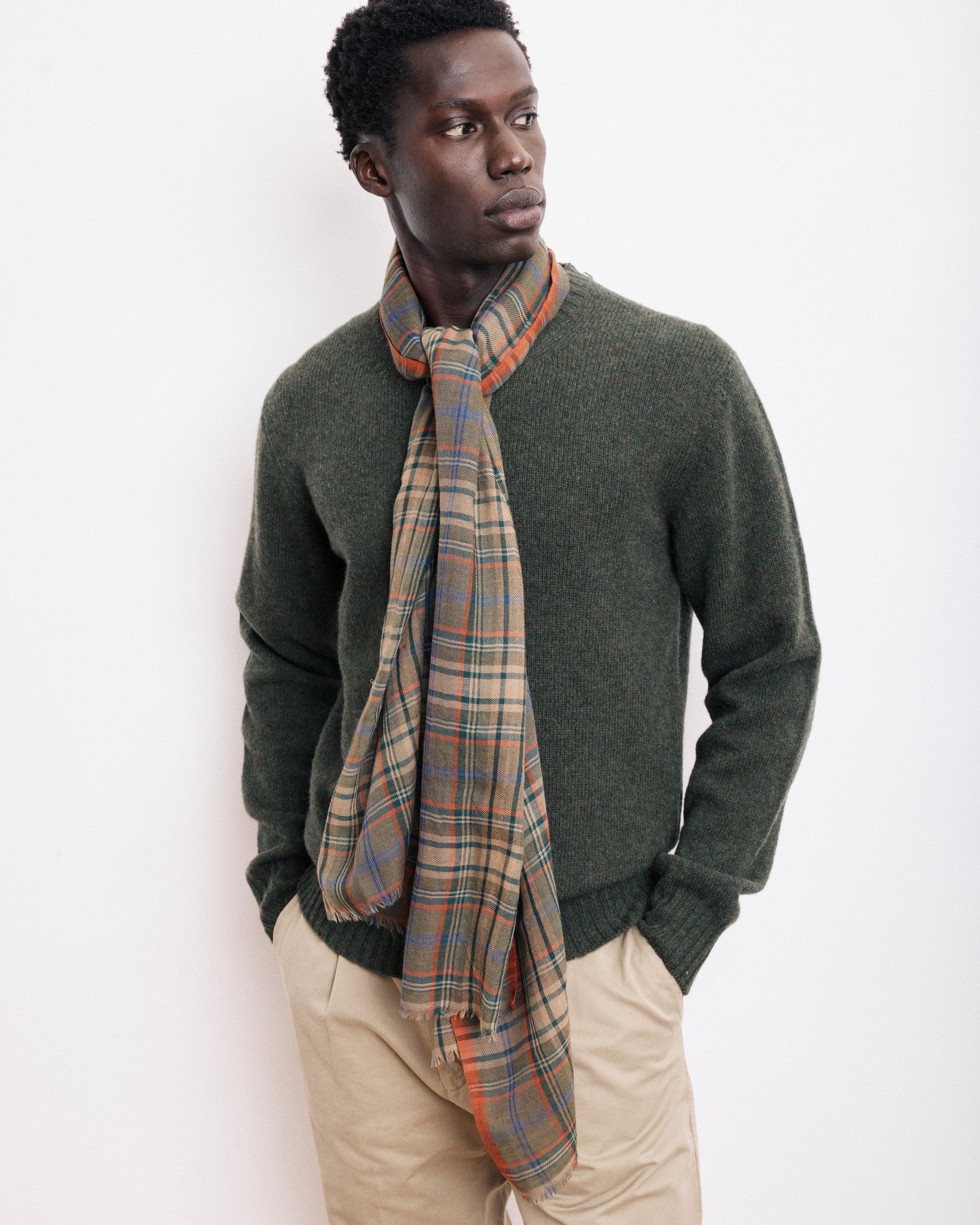 Echarpe Homme en Laine à Carreaux Vert & Rouge Tartan