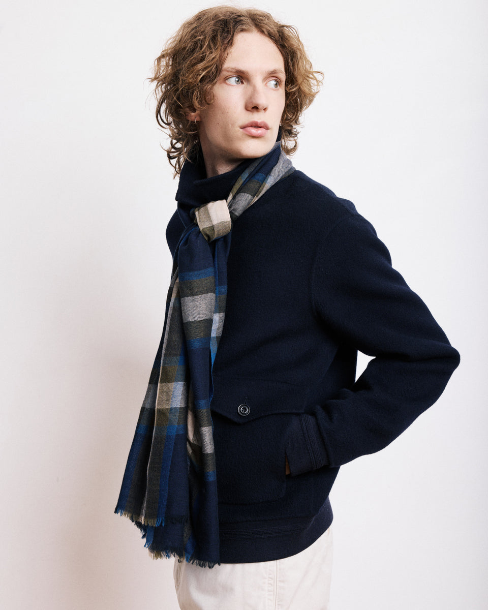 Tartan Men's Green & Blue Checked Wool Scarf - Image principale