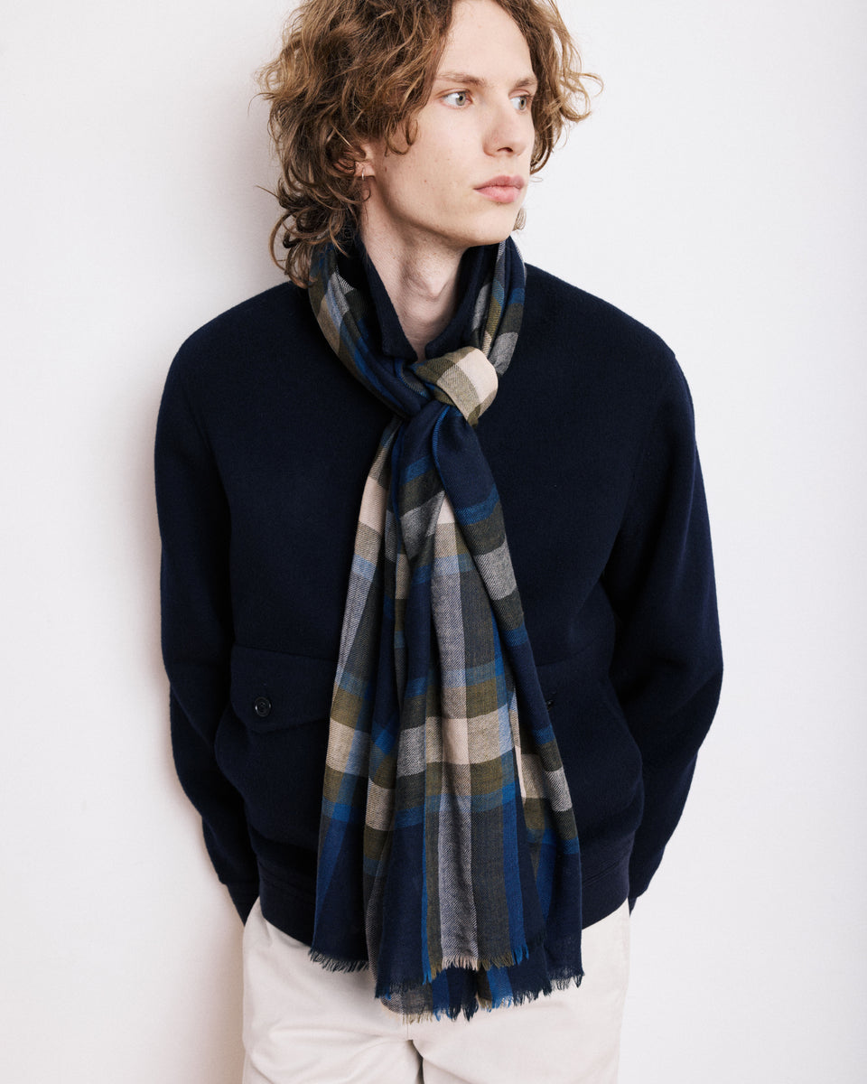 Tartan Men's Green & Blue Checked Wool Scarf - Image alternative