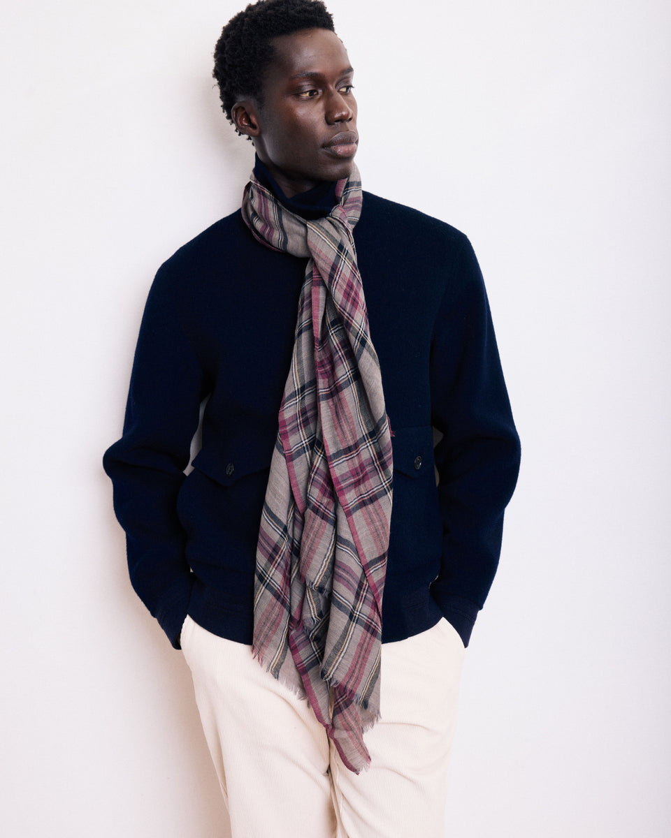 Echarpe Homme en Laine à Carreaux Gris & Rouge Tartan - Image principale