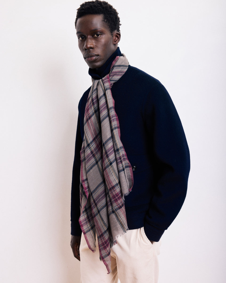 Echarpe Homme en Laine à Carreaux Gris & Rouge Tartan - Image alternative