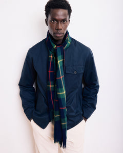 Echarpe Homme en Laine à Carreaux Bleu Marine & Vert Tartan