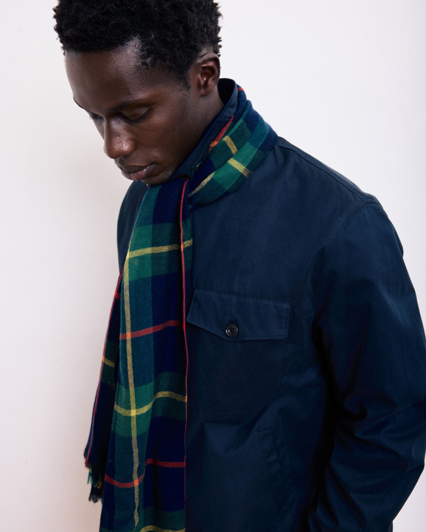 Echarpe Homme en Laine à Carreaux Bleu Marine & Vert Tartan