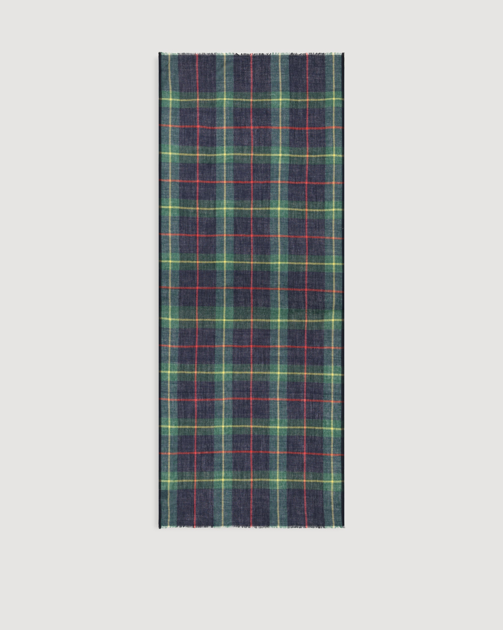 Echarpe Homme en Laine à Carreaux Bleu Marine & Vert Tartan