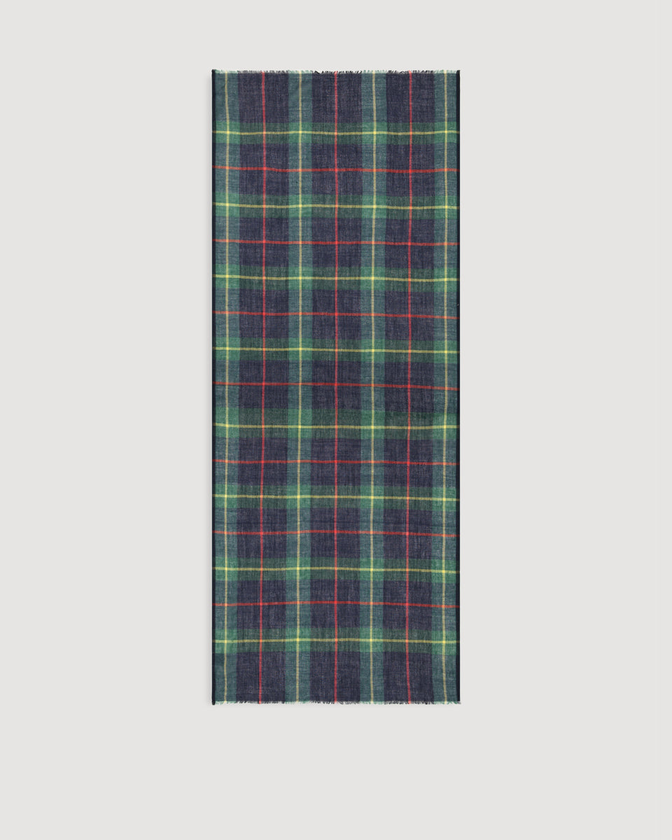 Echarpe Homme en Laine à Carreaux Bleu Marine & Vert Tartan - Image 3