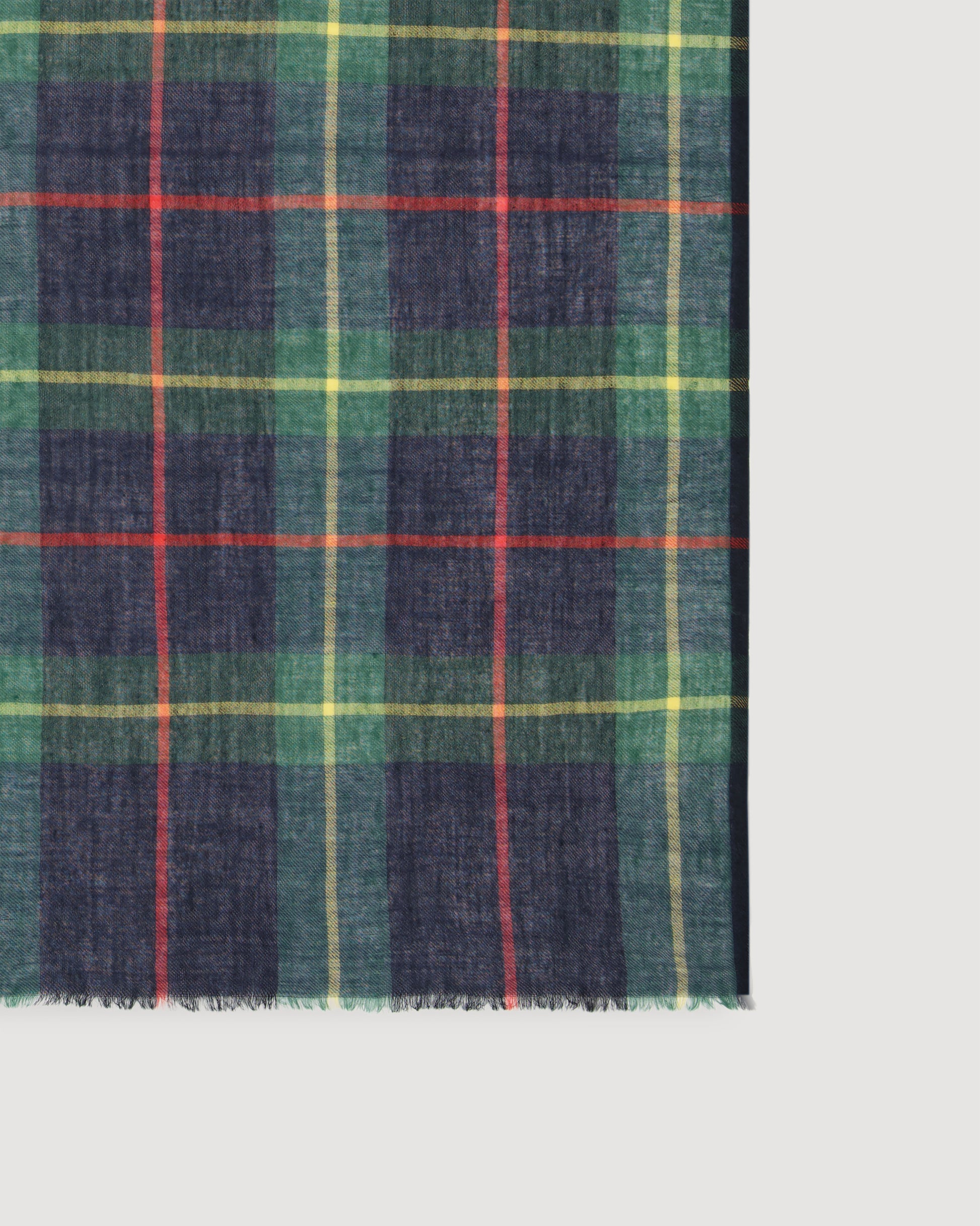 Echarpe Homme en Laine à Carreaux Bleu Marine & Vert Tartan