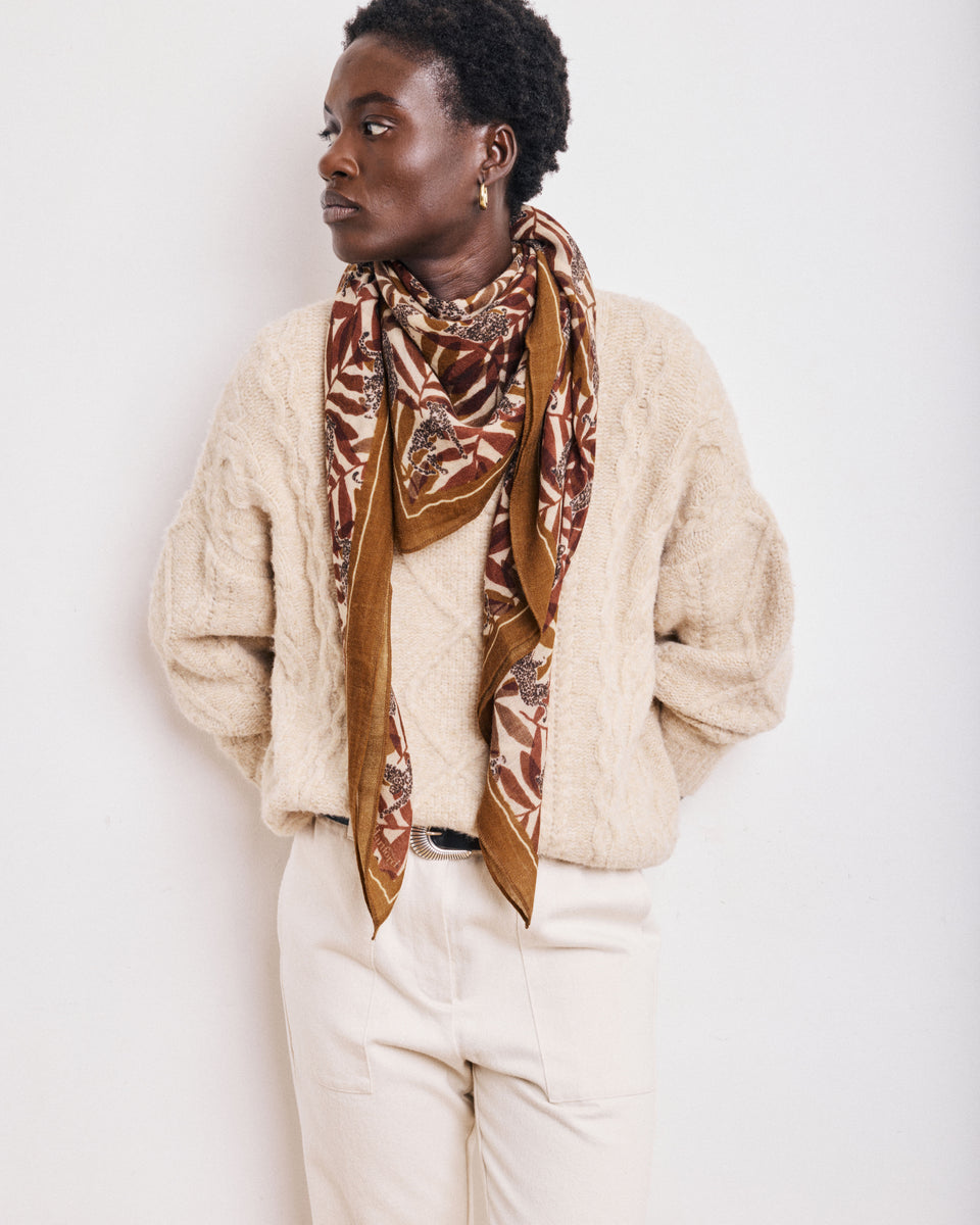 Jungle Women's Beige & Brown Printed Wool Scarf - Image principale