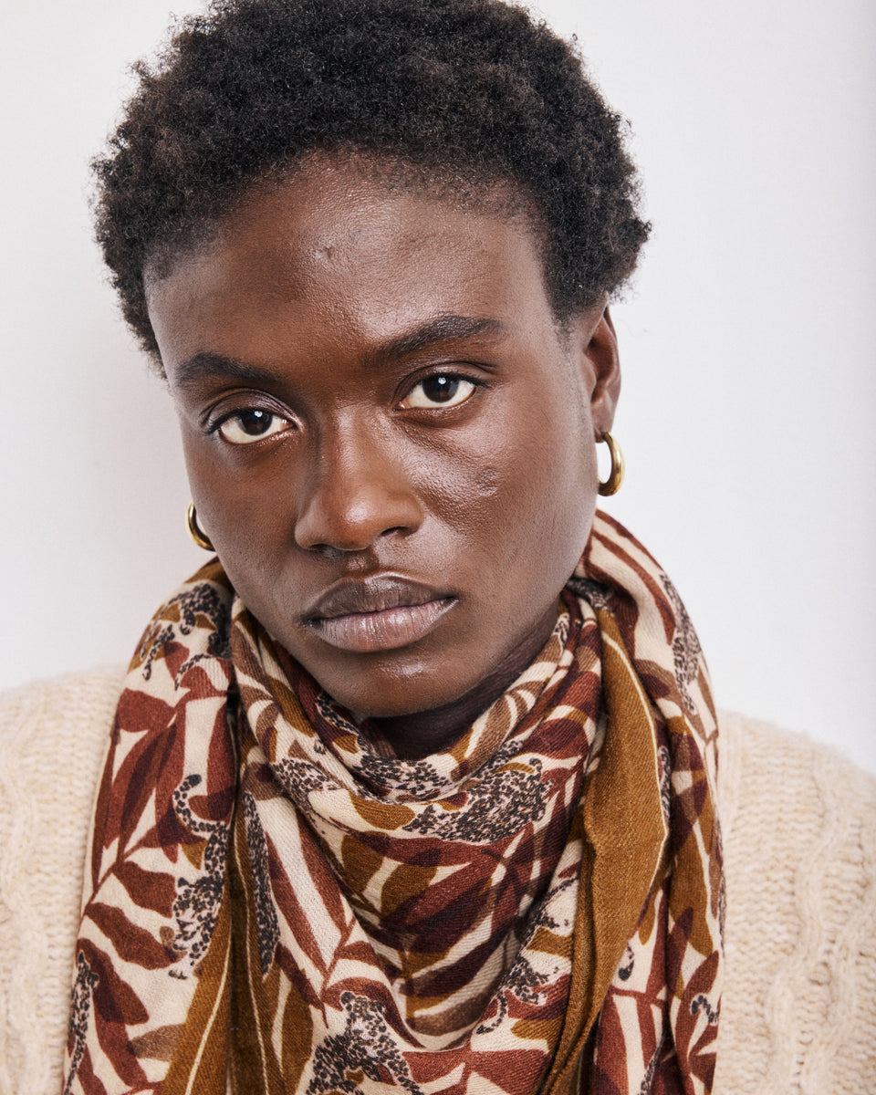 Jungle Women's Beige & Brown Printed Wool Scarf - Image alternative