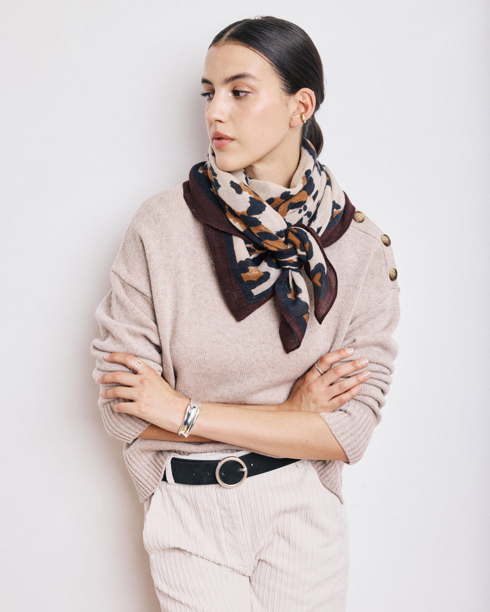 Leopard Women's Beige & Brown Printed Wool Scarf - Image principale