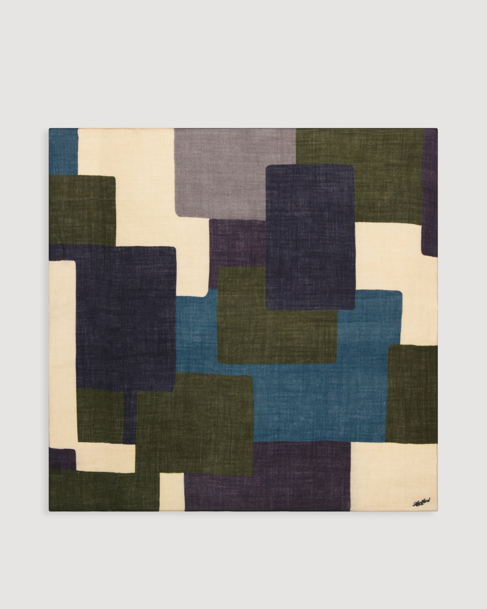 Echarpe Femme en Laine Imprimé Bleu & Vert Geometric