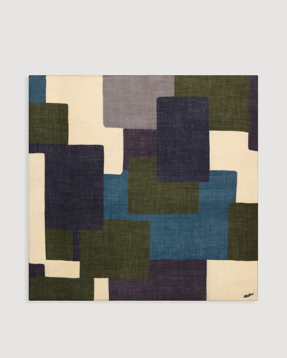 Echarpe Femme en Laine Imprimé Bleu & Vert Geometric - Image 3