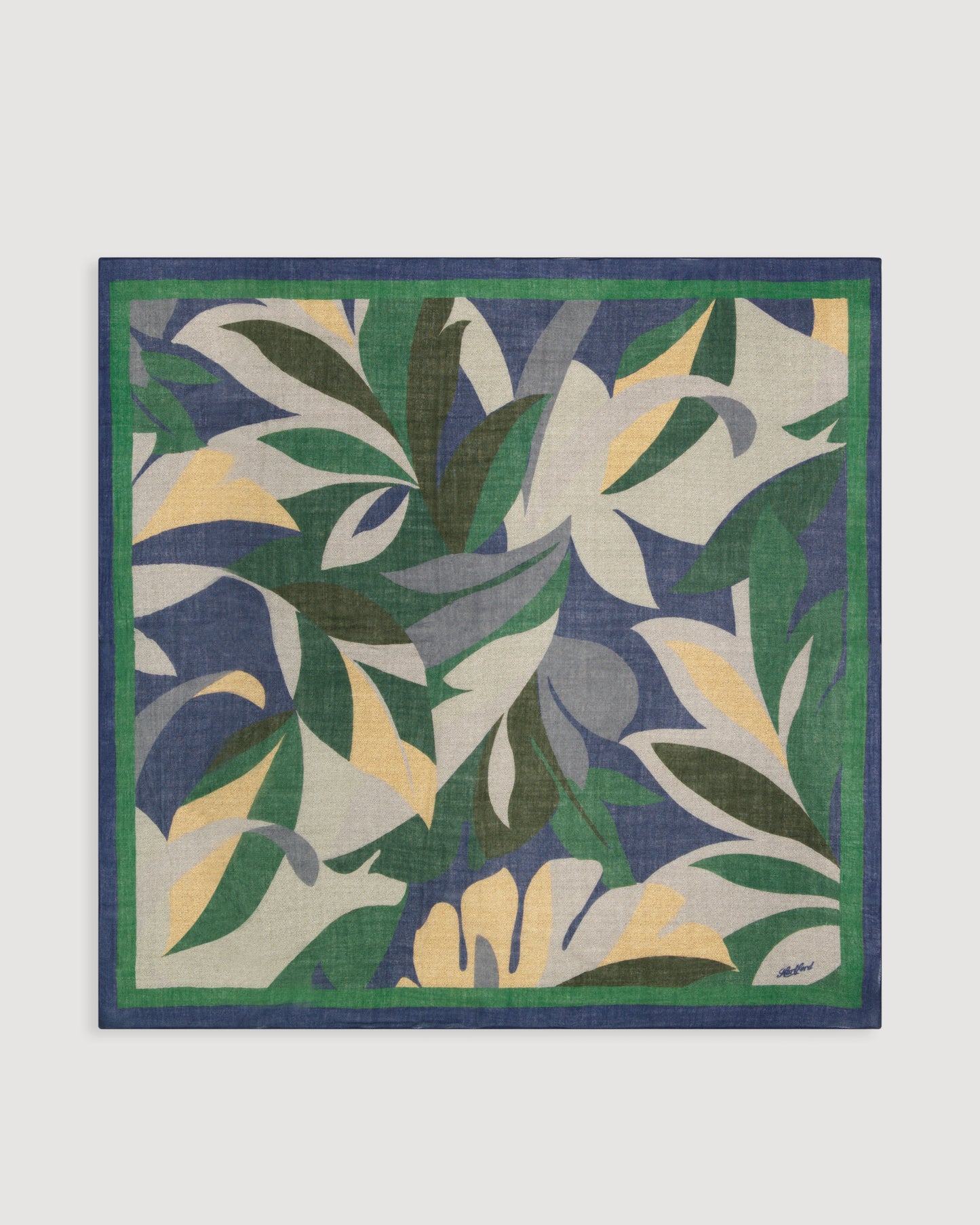 Echarpe Femme en Laine Imprimé Bleu Feuilles