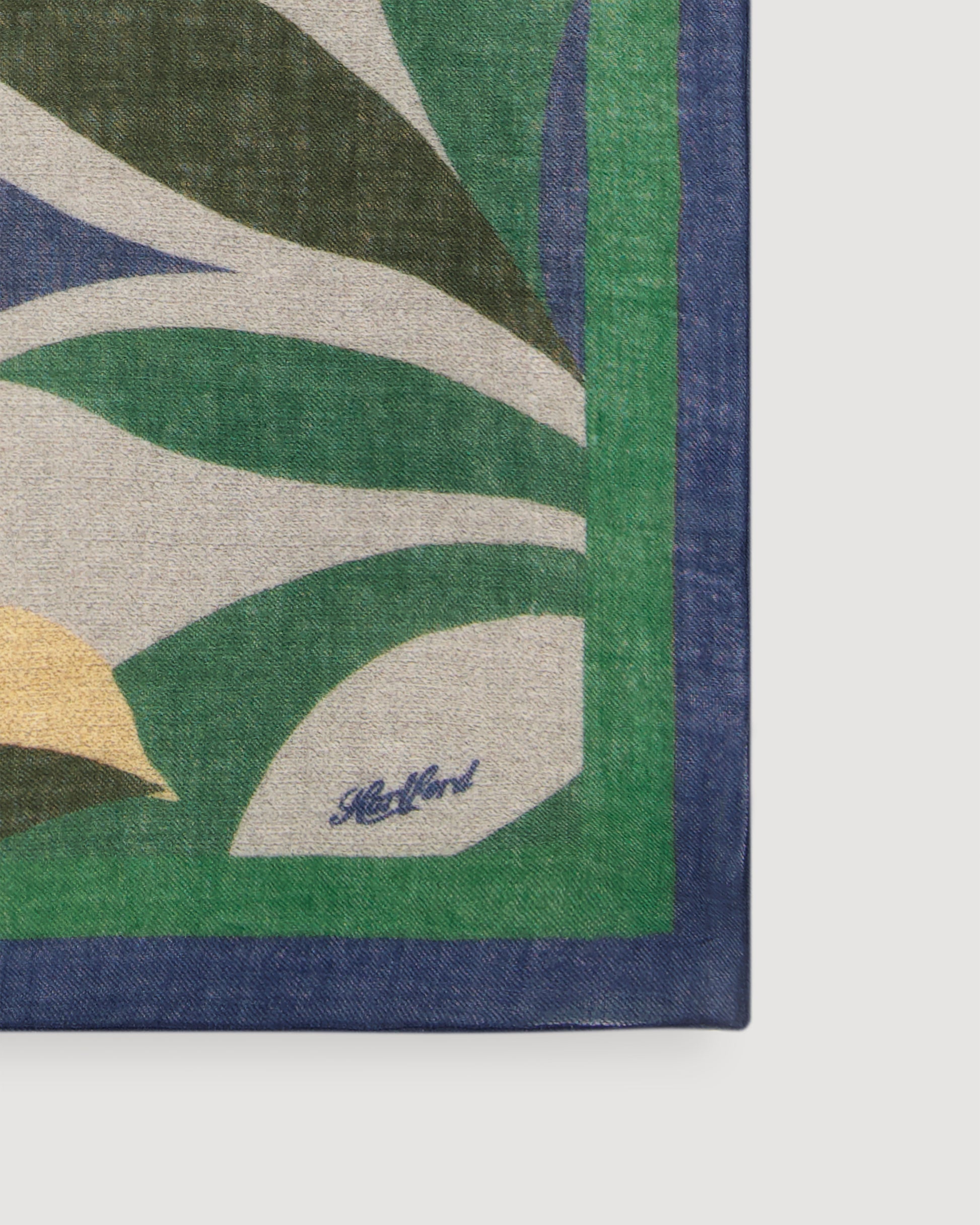 Echarpe Femme en Laine Imprimé Bleu Feuilles