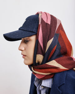 Echarpe Femme en Laine Imprimé Rouge Feuilles