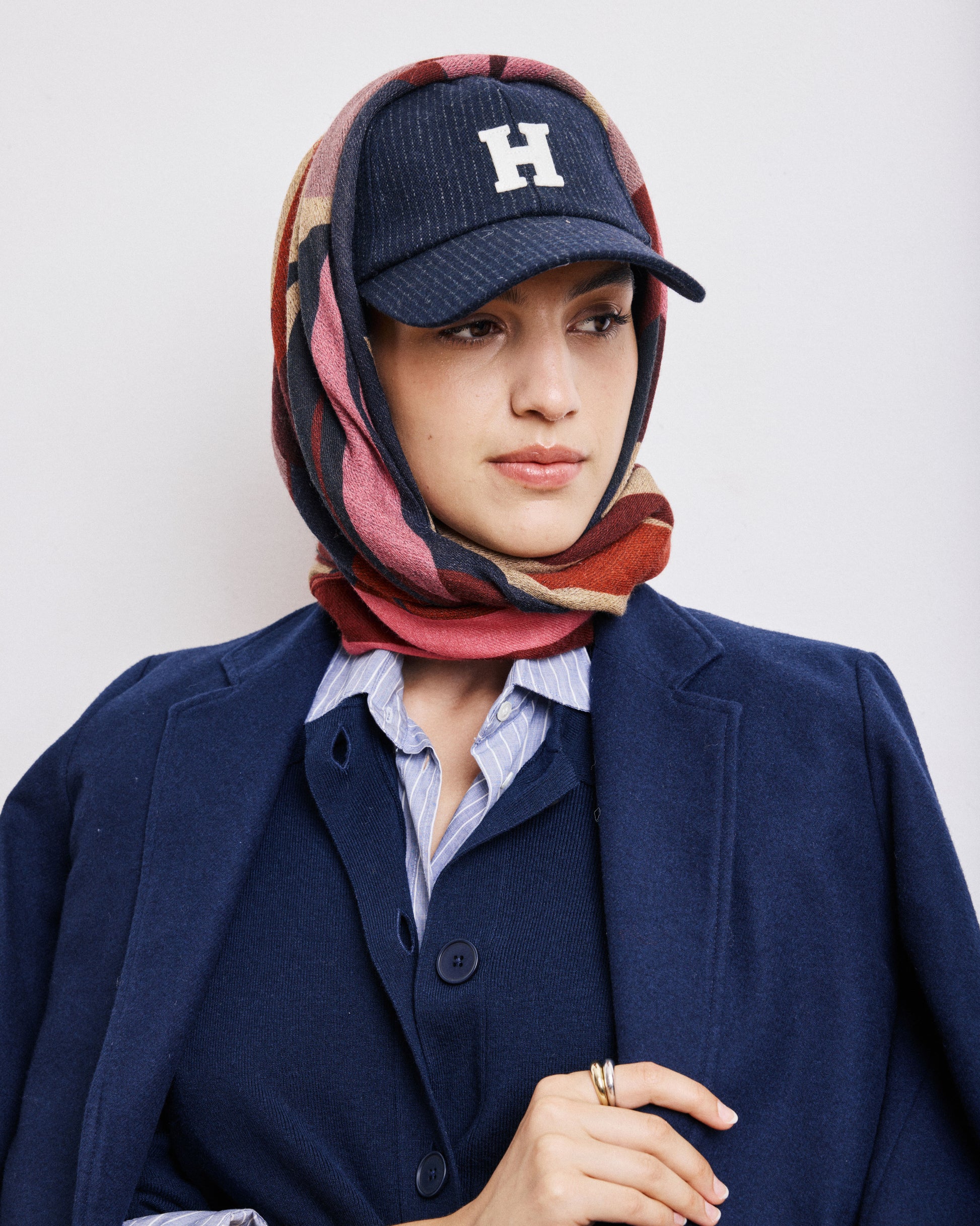 Echarpe Femme en Laine Imprimé Rouge Feuilles