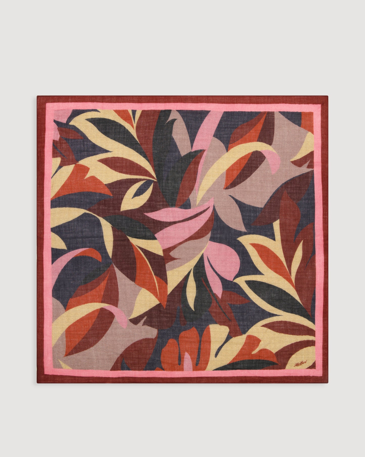 Echarpe Femme en Laine Imprimé Rouge Feuilles