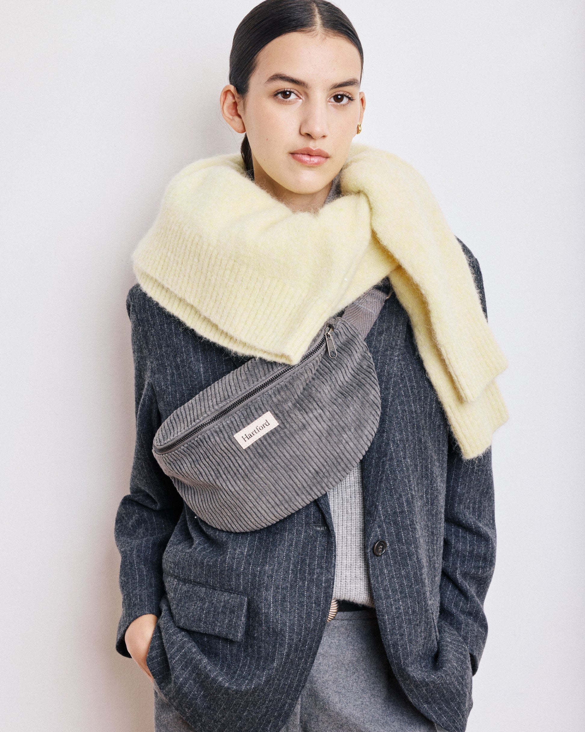 Banane Femme en Velours Côtelé Gris Anthracite Etna Bag