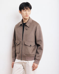 Blouson Homme en Laine Double Face Taupe Doug