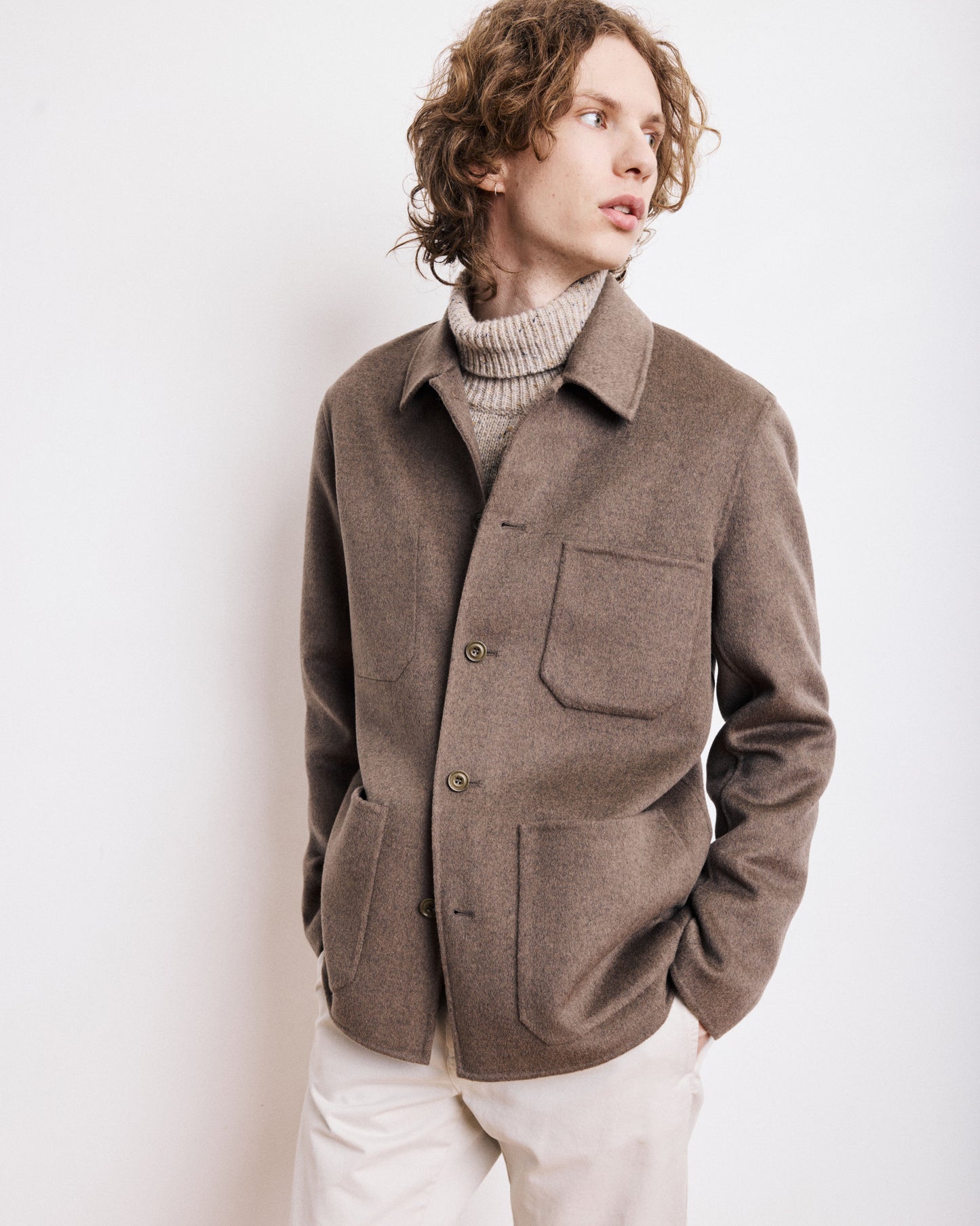 Veste Homme en Laine Double Face Taupe Jay