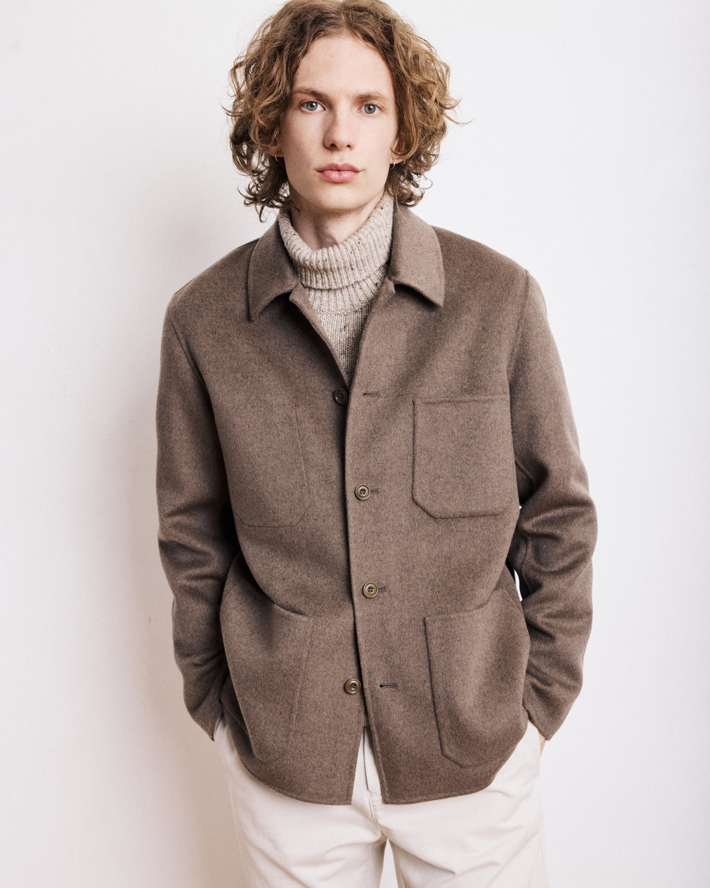 Veste Homme en Laine Double Face Taupe Jay