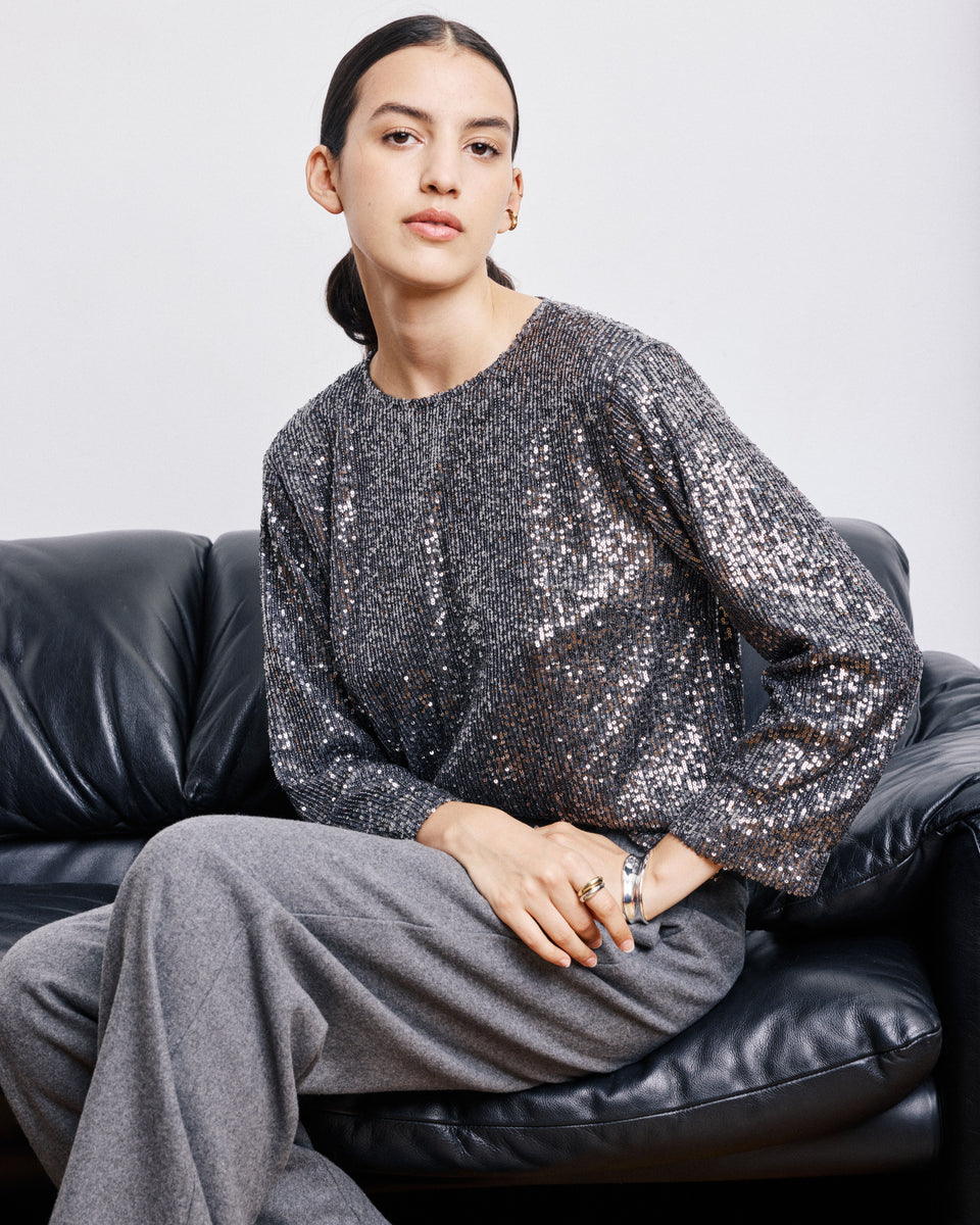 Top Femme en Sequins Gris Anthracite Harper - Image principale