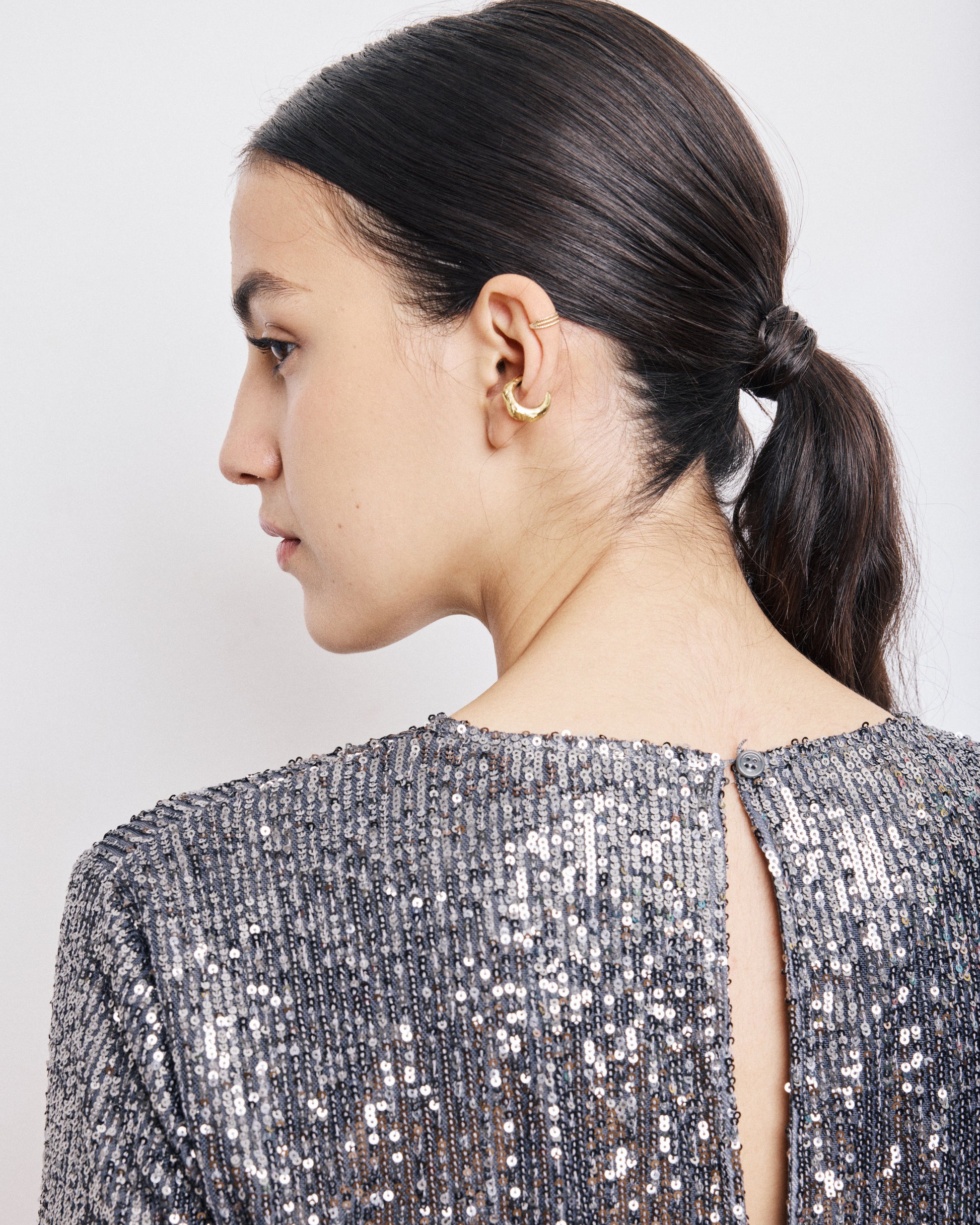 Top Femme en Sequins Gris Anthracite Harper