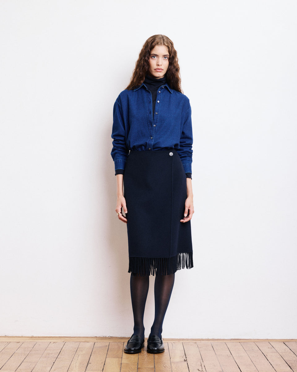 Jody Women's Navy Blue Double Face Wool Skirt - Image principale