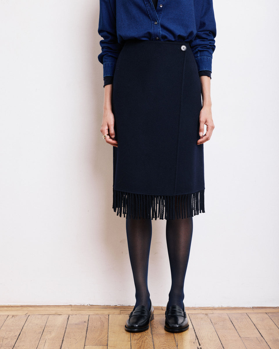 Jody Women's Navy Blue Double Face Wool Skirt - Image alternative