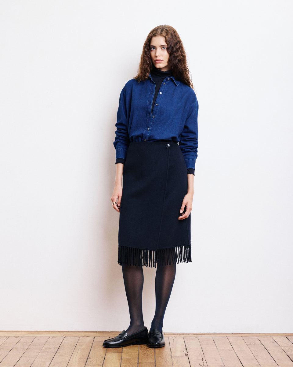 Jody Women's Navy Blue Double Face Wool Skirt - Image 3